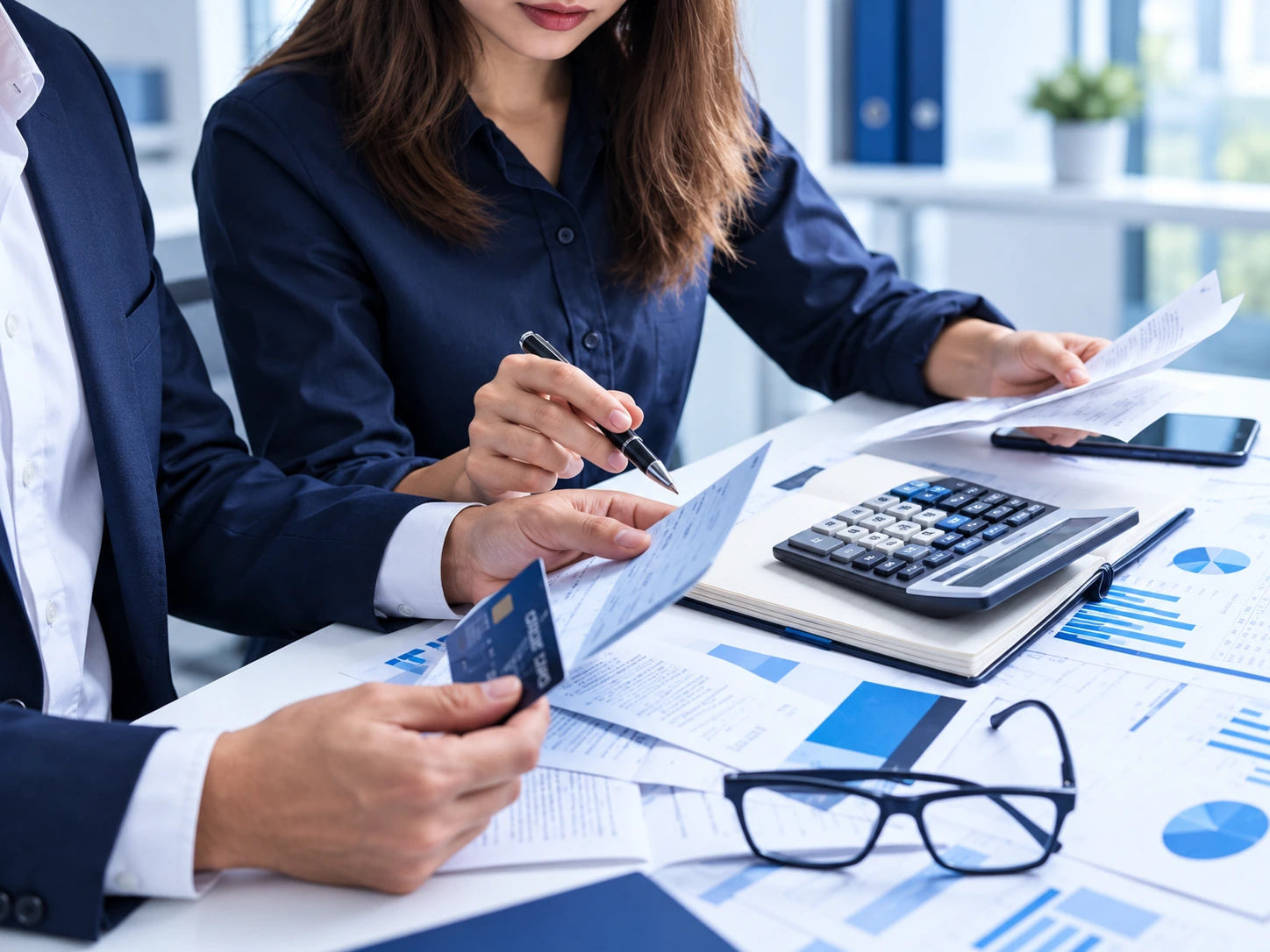 Profesionales revisando información y reportes empresariales